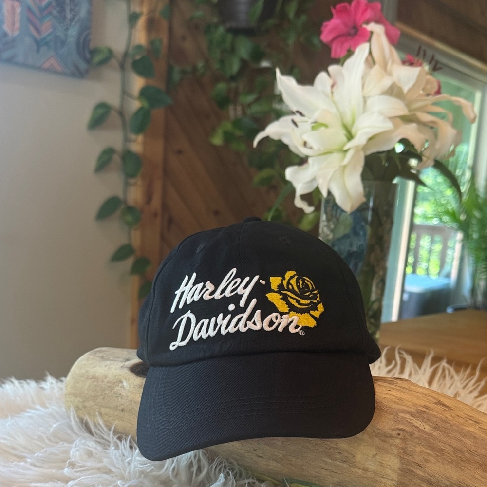 Harley-Davidson Black Hat with Yellow Rose Embroidery